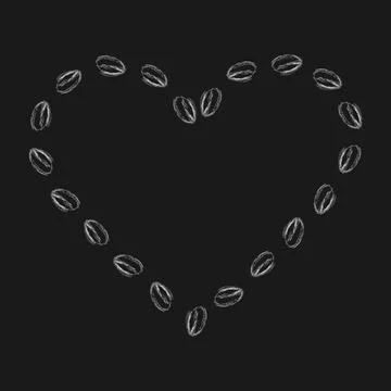 Hand drawn Coffee beans make heart. Chalk drawn Heart shape Frame border Stock Illustration