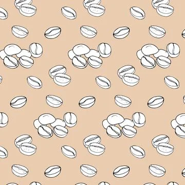 Hand-drawn coffee beans seamless pattern, on brown background. イラスト素材