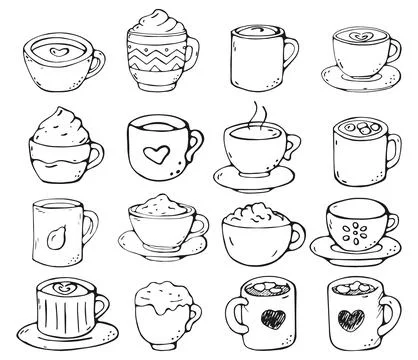 Hand Drawn Coffee Cup and Hot Beverage Doodle Collection Stock Illustration