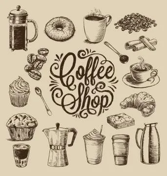 Hand Drawn Coffee Illustrations Illustrazione stock