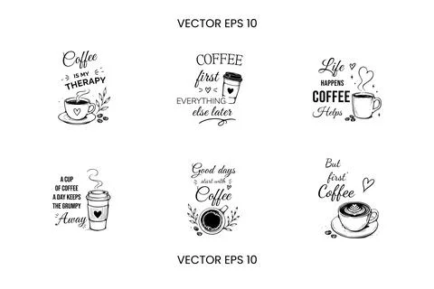 Hand Drawn Coffee Quotes Typography Vector Design Bundle 스톡 일러스트