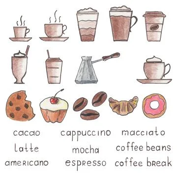 Hand drawn coffee set Illustrazione stock
