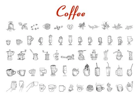 Hand Drawn Coffee Set. Vector Graphic illustration. Stockillustratie