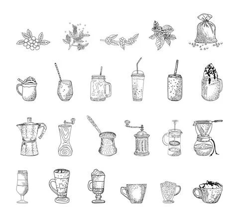 Hand Drawn Coffee Set. Vector Graphic illustration. Stock Illustration