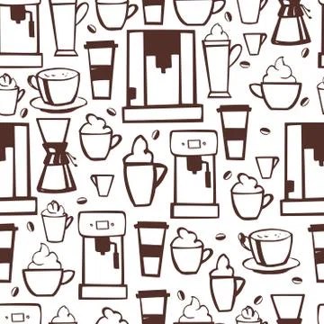 Hand drawn coffee.  Vector  seamless pattern Illustrazione stock