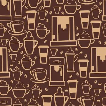 Hand drawn coffee.  Vector  seamless pattern Illustrazione stock