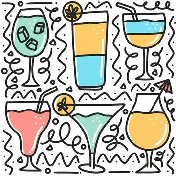 Hand drawn cold drink doodle set Stock Illustration