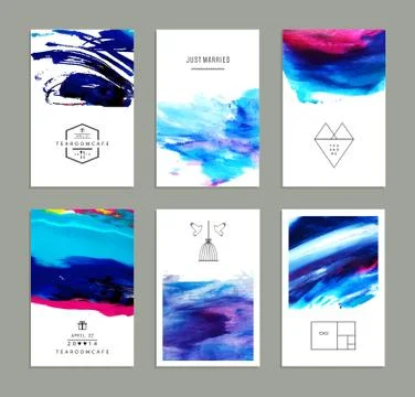 Hand drawn collection of artistic invitations made by acrylic homemade textur Stock Illustration