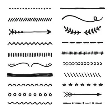 Hand drawn collection of borders. Stock Illustration