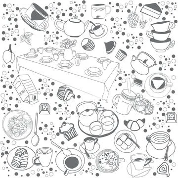 Hand Drawn collection breakfast set Stock Illustration