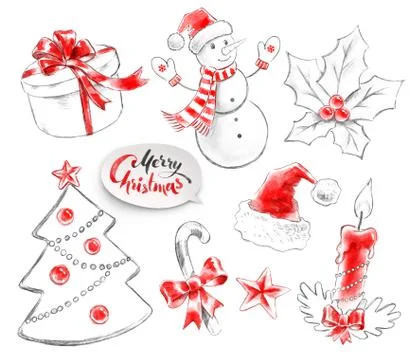Hand drawn collection of Christmas objects Stock Illustration
