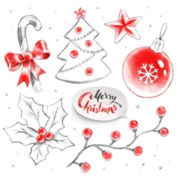 Hand drawn collection of Christmas objects Stock Illustration