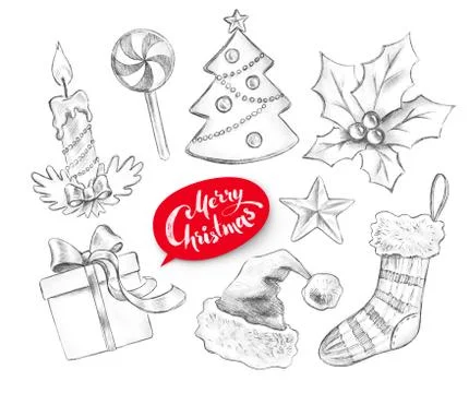 Hand drawn collection of Christmas objects Stock Illustration