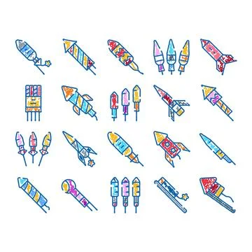 Hand drawn collection of colorful scribble firecrackers Stock Illustration