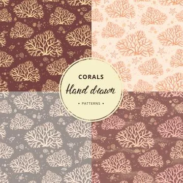 A hand-drawn collection of coral and sea seamless patterns with additional Stock Illustration