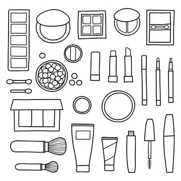 Hand drawn collection of cosmetics. Illustrazione stock
