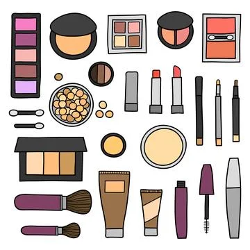 Hand drawn collection of cosmetics. Stock Illustration
