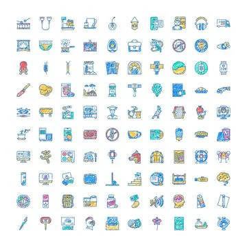 Hand drawn collection creating diverse everyday sketch icons Stock Illustration