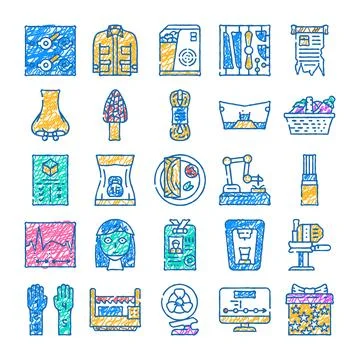Hand drawn collection of creative activity icons Stock Illustration