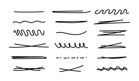 Hand drawn collection of different diary scribble lines and elements. Marke.. Stock Illustration