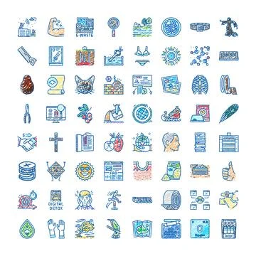 Hand drawn collection of digital detox and e waste icons Stock Illustration