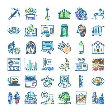 Hand drawn collection of diverse doodle icons Stock Illustration