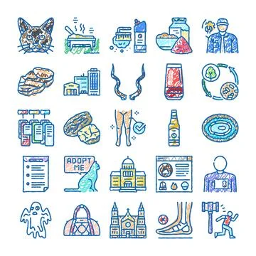 Hand drawn collection of diverse icon concepts Ilustración de archivo