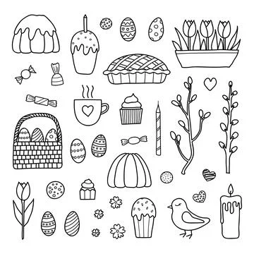 Hand drawn collection of easter items. Stock Illustration