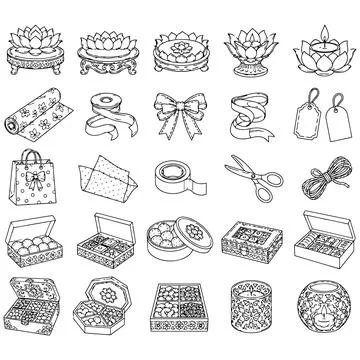 Hand-Drawn Collection of Festive Gift Wrapping Elements and Decorative Cand.. Stock Illustration
