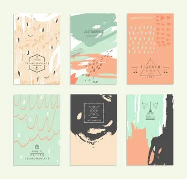 Hand drawn collection of romantic invitations. Wedding, marriage, bridal, bir Stock Illustration