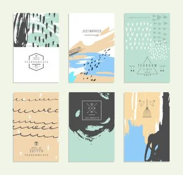 Hand drawn collection of romantic invitations. Wedding, marriage, bridal, bir Stock Illustration