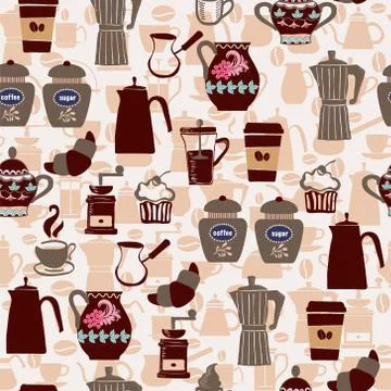 Hand-drawn collection Seamless pattern coffee icons. Stock Illustration
