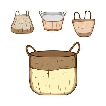 Hand drawn collection of storage baskets and hampers イラスト素材