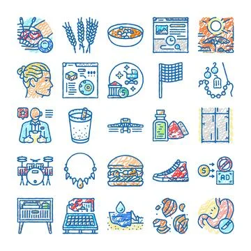Hand drawn collection of varied doodle icons Illustrazione stock