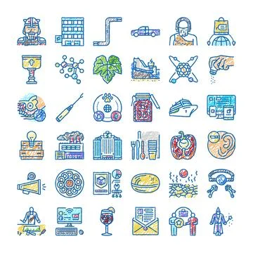 Hand drawn collection of various concept icons Stockillustratie