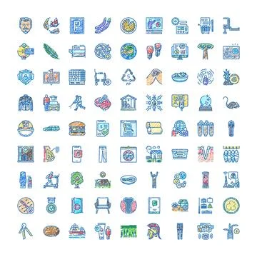 Hand drawn collection of various doodle line icons Ilustración de archivo