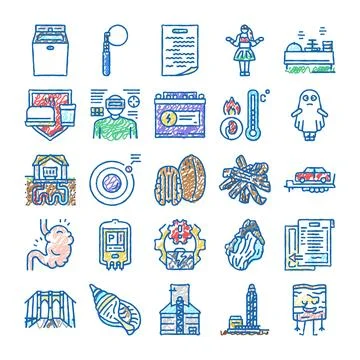 Hand drawn collection of various doodle icons Stock Illustration