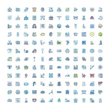 Hand drawn collection of various flat line icons 스톡 일러스트