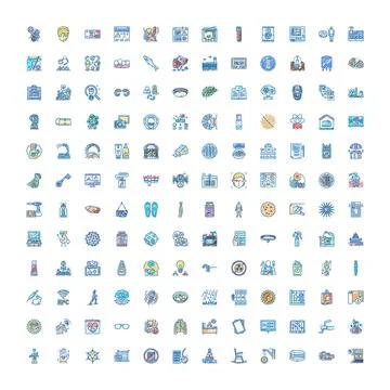Hand drawn collection of various industry theme icons Stock Illustration