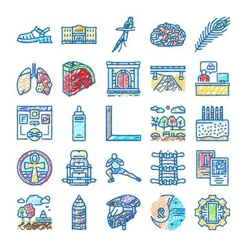 Hand drawn collection of various scribble icons イラスト素材