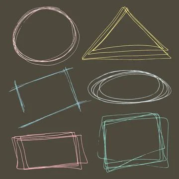Hand drawn color frames. Simple drawing shapes for your design and ideas Illustrazione stock