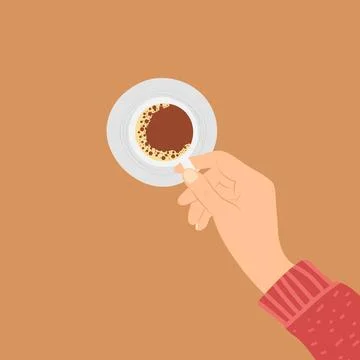 Hand drawn color sketch vector illustration of hands holding coffee cups in t Illustrazione stock