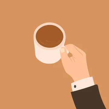 Hand drawn color sketch vector illustration of male hand holding coffee mug i Stock Illustration