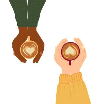 Hand drawn color sketch vector illustration of black and white female hands w Stock Illustration