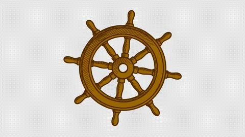 Hand drawn color style ship rudder rotation Stock Footage 335223793