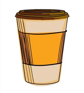Hand drawn color vector cup of coffe. Stock Illustration
