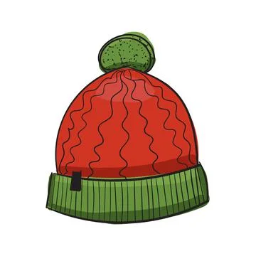 Hand drawn color vector hat with pompom. Stock Illustration