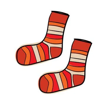 Hand drawn color vector knitted socks. Stock Illustration