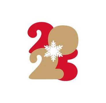 Hand drawn color vector number text 2025 with fir snowflake. Happy New Year C Stock Illustration