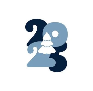 Hand drawn color vector number text 2025 with fir tree. Happy New Year Christ Stock Illustration